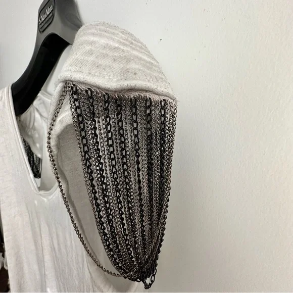 NWOT Vintage Zara Trafaluc Grey V-Neck Short Sleeve Chain Epaulette Tee M - Picture 5 of 16